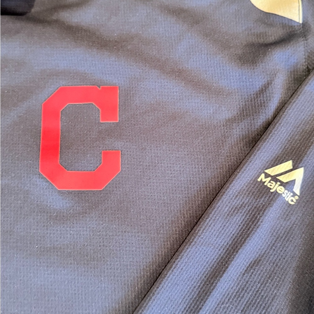Majestic Cleveland Guardians Navy and Red Quarter-Zip Cool base top. - Picture 3 of 7